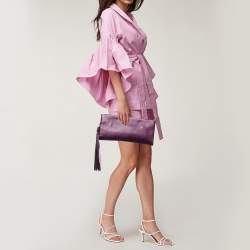 Pre Owned Gucci Purple Leather Bamboo Tassel Clutch