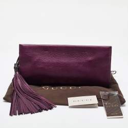 Pre Owned Gucci Purple Leather Bamboo Tassel Clutch