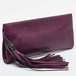 Pre Owned Gucci Purple Leather Bamboo Tassel Clutch