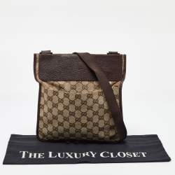 Pre Owned Gucci Beige GG Canvas and Leather Crossbody Bag