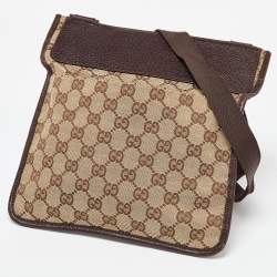 Pre Owned Gucci Beige GG Canvas and Leather Crossbody Bag