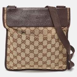 Pre Owned Gucci Beige GG Canvas and Leather Crossbody Bag