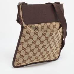 Pre Owned Gucci Beige GG Canvas and Leather Crossbody Bag