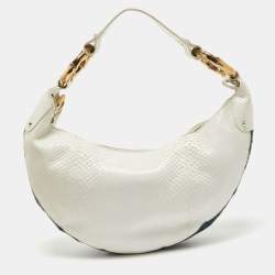 Gucci White Python and Beads Bamboo Ring Hobo