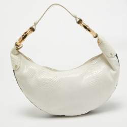 Gucci White Python and Beads Bamboo Ring Hobo