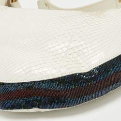 Gucci White Python and Beads Bamboo Ring Hobo