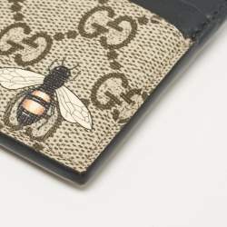 مملوكة مسبقًا Gucci Beige/Black GG Supreme Canvas and Leather Bee Card Holder  