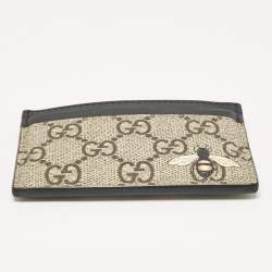 مملوكة مسبقًا Gucci Beige/Black GG Supreme Canvas and Leather Bee Card Holder  