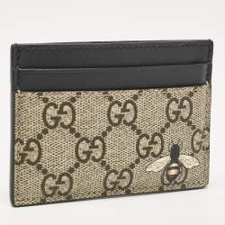 مملوكة مسبقًا Gucci Beige/Black GG Supreme Canvas and Leather Bee Card Holder  