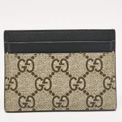 مملوكة مسبقًا Gucci Beige/Black GG Supreme Canvas and Leather Bee Card Holder  