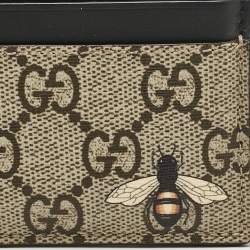 مملوكة مسبقًا Gucci Beige/Black GG Supreme Canvas and Leather Bee Card Holder  