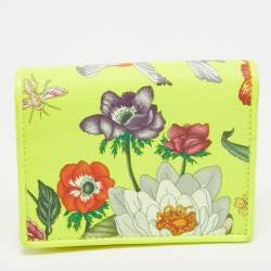 Gucci Neon Yellow Floral Print Canvas and Leather Zumi Card Holder