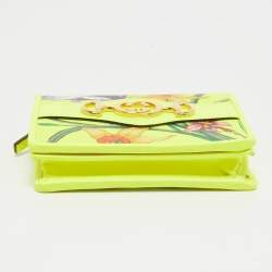 Gucci Neon Yellow Floral Print Canvas and Leather Zumi Card Holder