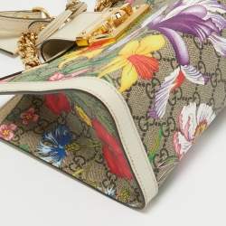 Pre Owned Gucci Multicolor Floral GG Supreme Canvas Small Padlock Shoulder Bag