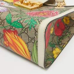 Pre Owned Gucci Multicolor Floral GG Supreme Canvas Small Padlock Shoulder Bag