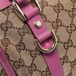 Pre Owned Gucci Pink/Beige GG Canvas and Leather Abbey Boston Bag