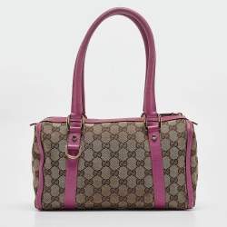 Pre Owned Gucci Pink/Beige GG Canvas and Leather Abbey Boston Bag