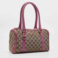 Pre Owned Gucci Pink/Beige GG Canvas and Leather Abbey Boston Bag