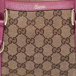 Pre Owned Gucci Pink/Beige GG Canvas and Leather Abbey Boston Bag