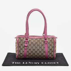 Pre Owned Gucci Pink/Beige GG Canvas and Leather Abbey Boston Bag