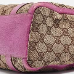 Pre Owned Gucci Pink/Beige GG Canvas and Leather Abbey Boston Bag