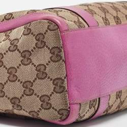 Pre Owned Gucci Pink/Beige GG Canvas and Leather Abbey Boston Bag