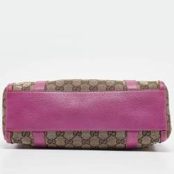 Pre Owned Gucci Pink/Beige GG Canvas and Leather Abbey Boston Bag