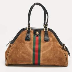 Gucci Brown/Black Patent Leather and Suede Rebelle Satchel