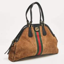 Gucci Brown/Black Patent Leather and Suede Rebelle Satchel