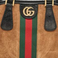 Gucci Brown/Black Patent Leather and Suede Rebelle Satchel