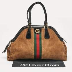 Gucci Brown/Black Patent Leather and Suede Rebelle Satchel