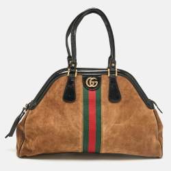 Gucci Brown/Black Patent Leather and Suede Rebelle Satchel