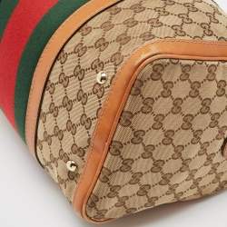 Gucci Tan/Beige GG Canvas Medium Vintage Web Boston Bag