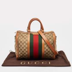 Gucci Tan/Beige GG Canvas Medium Vintage Web Boston Bag