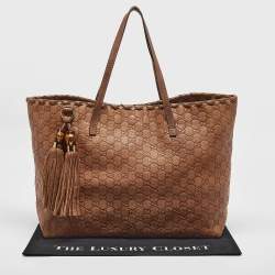 Pre Owned Gucci Brown Guccissima Leather Bamboo Tassel Tote