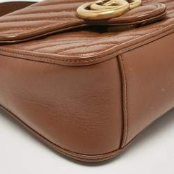 Pre Owned Gucci Brown Matelassé Leather Mini GG Marmont Top Handle Bag