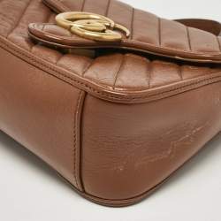 Pre Owned Gucci Brown Matelassé Leather Mini GG Marmont Top Handle Bag