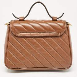 Pre Owned Gucci Brown Matelassé Leather Mini GG Marmont Top Handle Bag