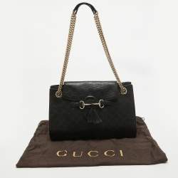 Gucci Black Guccissima Leather Large Emily Chain Shoulder Bag