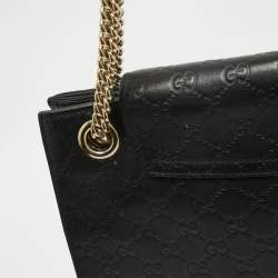 Gucci Black Guccissima Leather Large Emily Chain Shoulder Bag