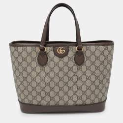 Pre Owned Gucci Beige/Brown GG Supreme Canvas and Leather Medium Ophidia Tote