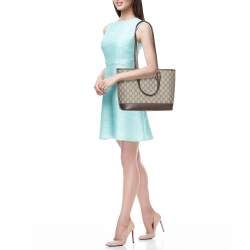 Pre Owned Gucci Beige/Brown GG Supreme Canvas and Leather Medium Ophidia Tote
