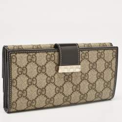 Gucci Brown/Beige GG Supreme Canvas and Patent Leather Metal Flap Continental Wallet