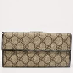 Gucci Brown/Beige GG Supreme Canvas and Patent Leather Metal Flap Continental Wallet