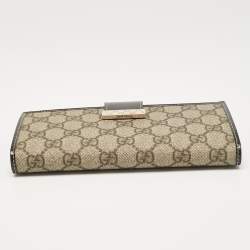 Gucci Brown/Beige GG Supreme Canvas and Patent Leather Metal Flap Continental Wallet