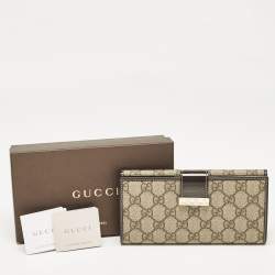 Gucci Brown/Beige GG Supreme Canvas and Patent Leather Metal Flap Continental Wallet