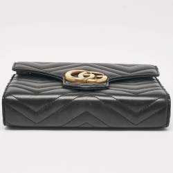 Gucci Black Matelassé Leather GG Marmont Wallet On Chain