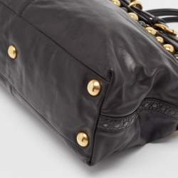 Pre Owned Gucci Black Leather Babouska Flap Satchel