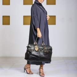 Pre Owned Gucci Black Leather Babouska Flap Satchel