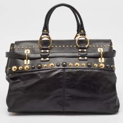 Pre Owned Gucci Black Leather Babouska Flap Satchel